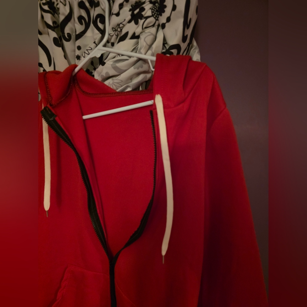 Long Red Zip Up Hoodie Dress - Picture 3 of 5